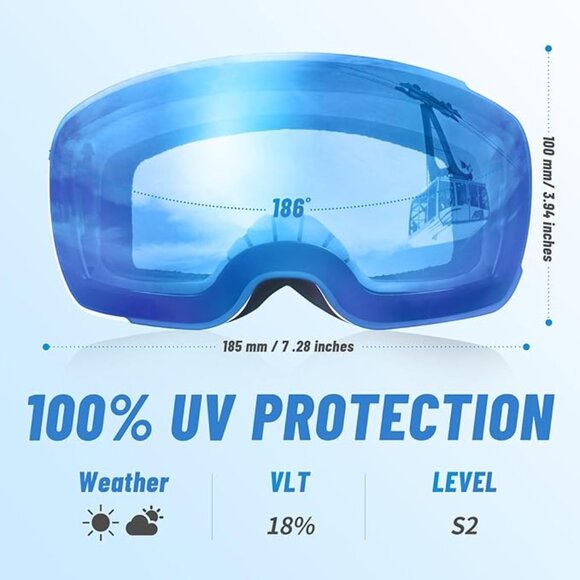 Anti-Fog Snow Snowboard Blue Goggles - Picture 5 of 6